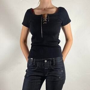 Black lace up top super